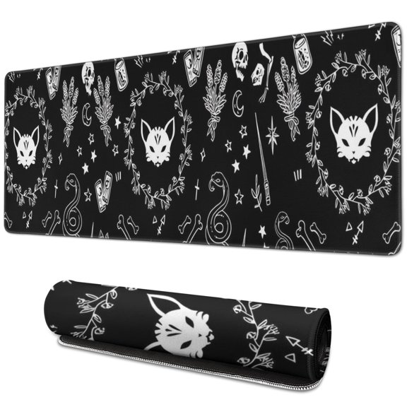 Long Mouse Pads for Desk,Occult Halloween Pattern Desk Mats on Top Of Desks, Desk Mouse Pad Extra Large with 3mm Non-Slip Base and Stitched Edge for Gaming,Office,Work,Home 31.5x11.8in