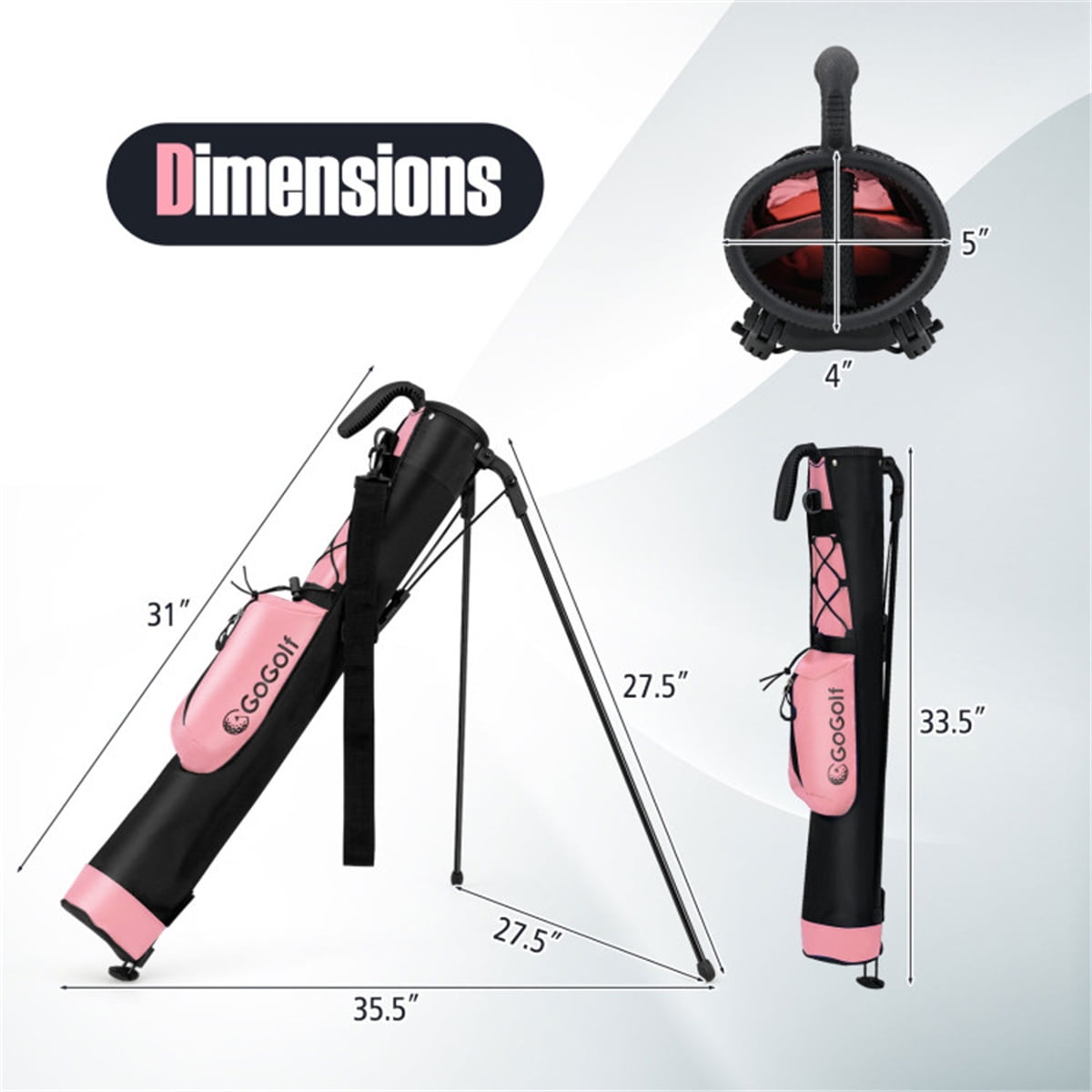 Portable Golf Carry Bag - Dual Carrying (Shoulder Strap+Top Handle), Zippered Pocket+Bottle Holder-Pink + Black