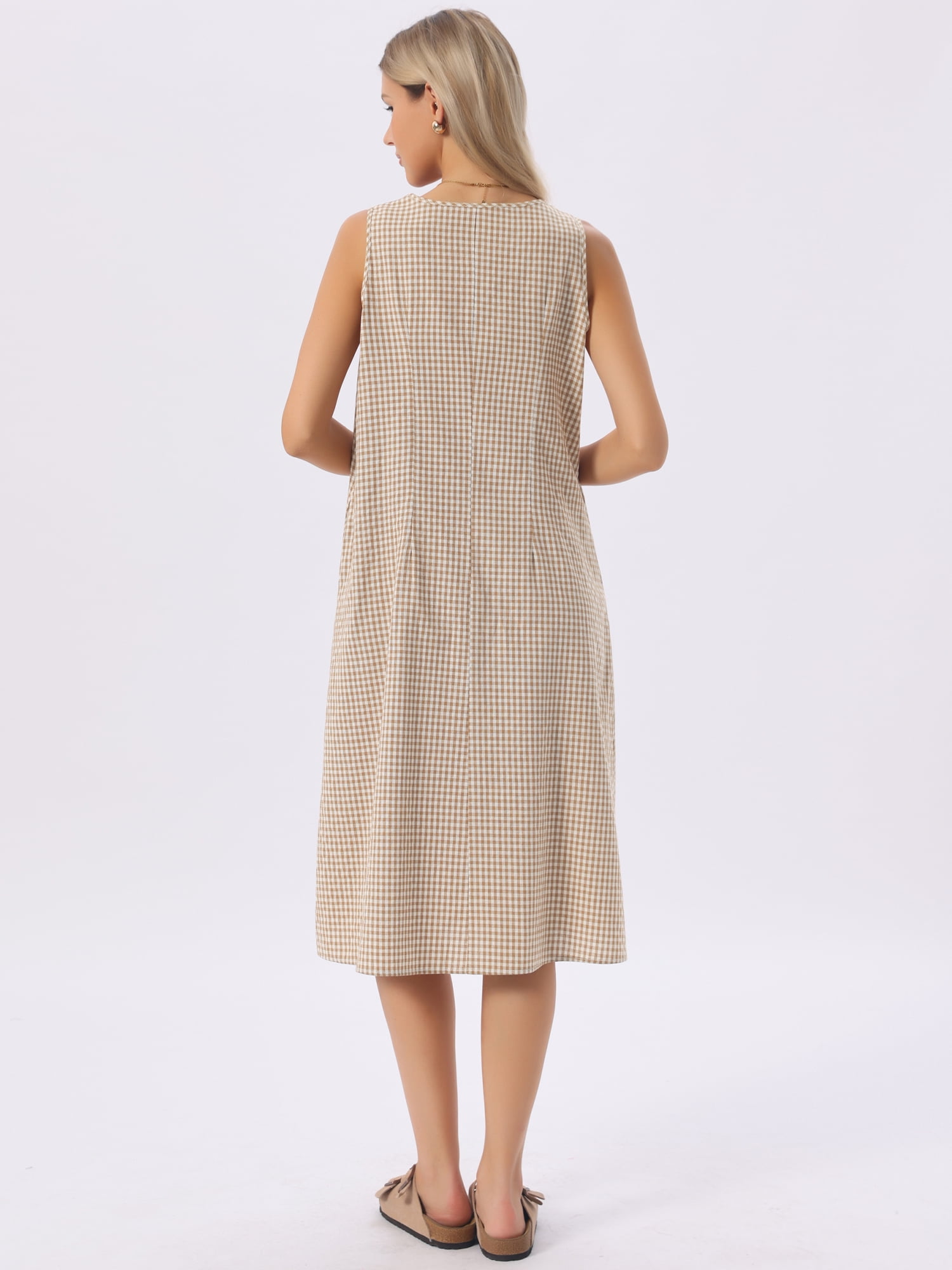 DARING DIVA Plaid Sleeveless Loose Fit Tank Midi Dress X-Large Brown