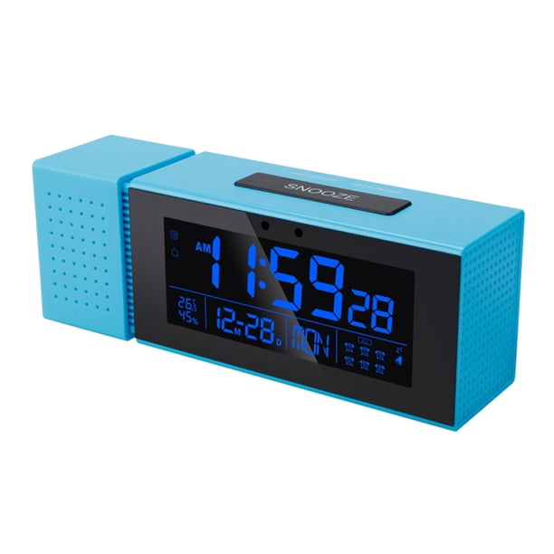 Reloj de pantalla LED Temperatura digital Temperatura Digital Higrómetro Higrómetro Snooze Modo Alarma Radio Dormitorio Suministros para el hogar Azul Noticed HA011272-03B