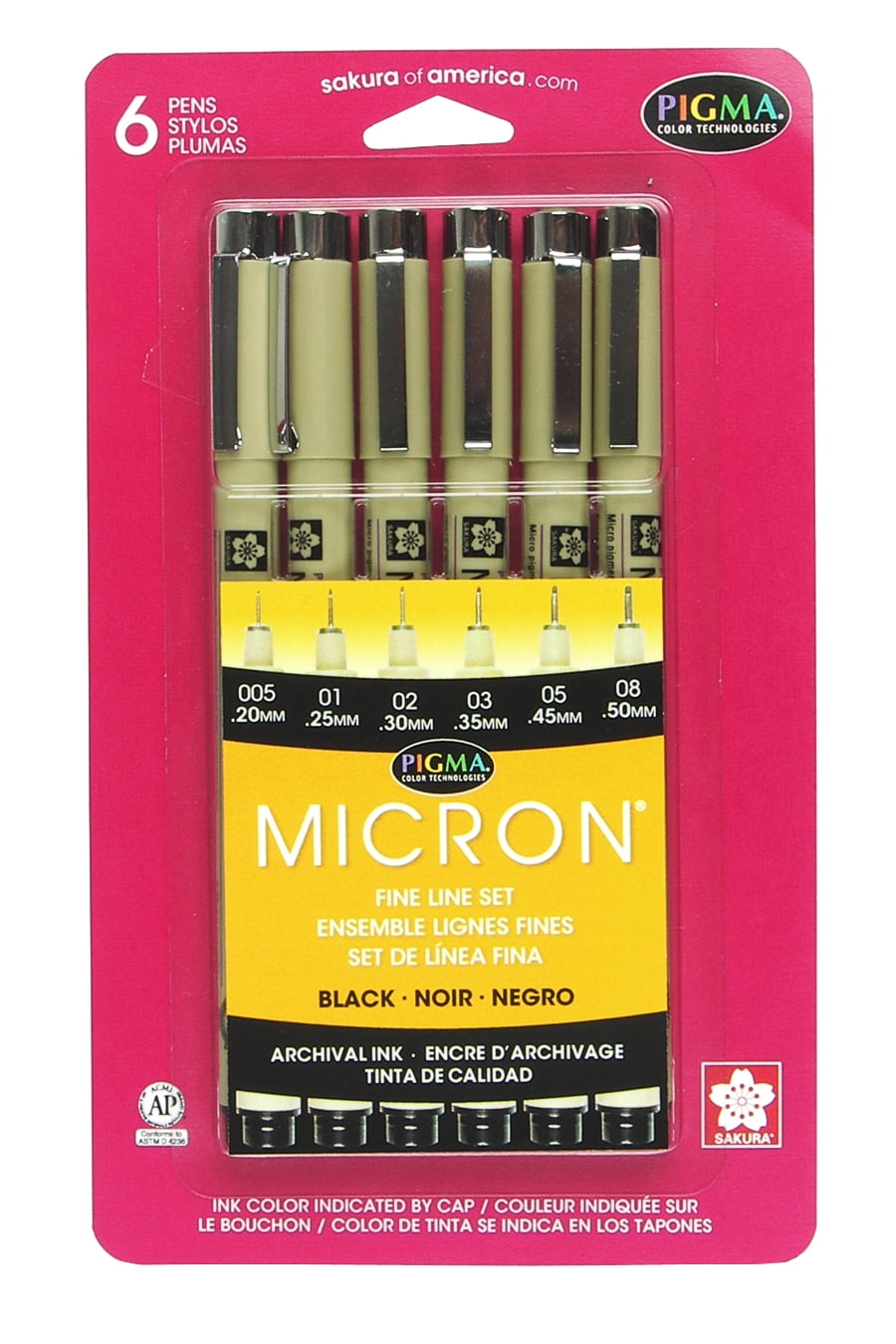 Pigma Micron Pens, Archival Black Multi Tip Sizes, 6 Pack - - Walmart.com