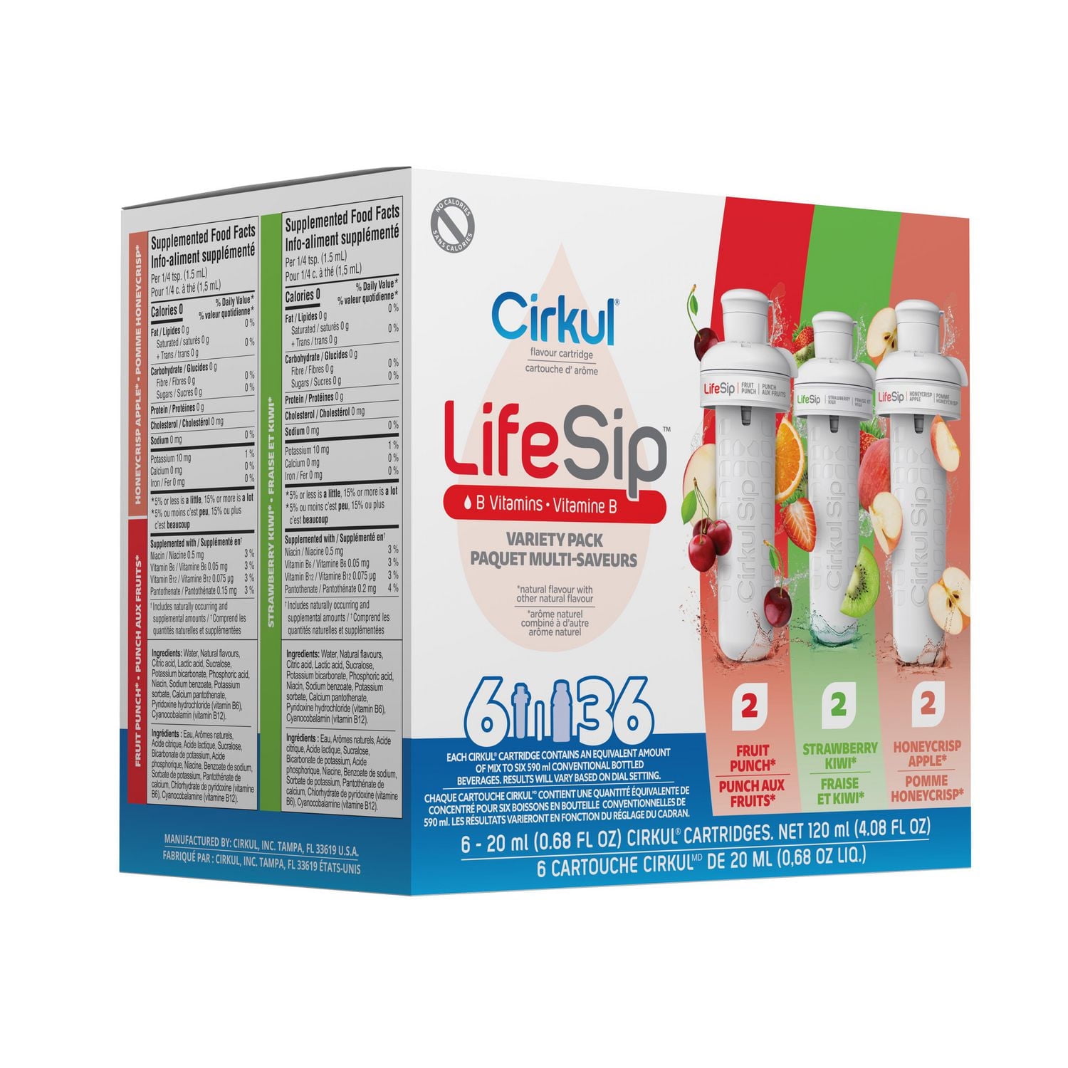 Cirkul LifeSip Flavor Cartridge Variety Pack, 6-Pack (2 Fruit Punch, 2 Strawberry Kiwi, 2 Honeycrisp Apple)., Cirkul Sip® flavor cartridges, 6-pack