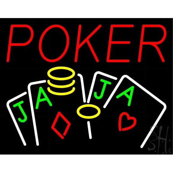 Poker LED Neon Sign 24 x 31 - inches, Black Square Cut Acrylic Backing, with Dimmer - Bright and Premium built indoor LED Neon Sign for wall décor, arcarde, and storefront.