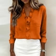 thumbnail image 5 of CIENVNSTG Women's Ruffled Collar Blouses Dressy Boho Casual Ruffle V Neck Long Sleeve Dress Shirt Loose Fit Tops Orange M, 5 of 6