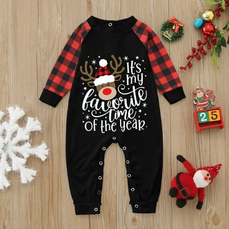 

ERTUTUYI Babies Christmas Cute Plaid Prints Romper Plaid Family Clothes Baby Long Sleeve Plaid Jumpsuit Red 6M