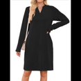 thumbnail image 2 of Vestido Informal de Larga con Bolsillos y Cuello en V para Mujer, Holgado, para Otoño e Invierno Negro XL, 2 of 9