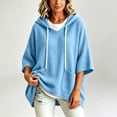 thumbnail image 6 of Inverlee Waffle Knit Short Sleeve Hoodies for Women Oversized Drop Shoulder Pullovers Pockets Solid Loose Casual Hooded Tops Sky Blue S-XXL, 6 of 9