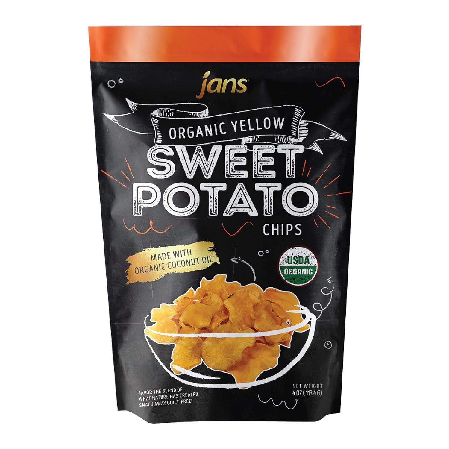 Jans Organic Sweet Potato Chips (Yellow, 4.0 oz) pack of 3