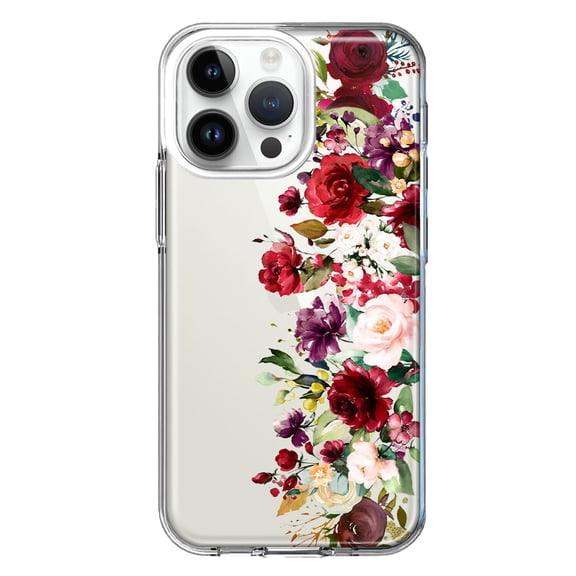 MUNDAZE Case for Apple iPhone 15 Pro Max Slim Hard Shell Soft TPU Hybrid Shockproof Heavy Duty Protective Phone Cover - Red Summer Watercolor Floral Bouquets Ruby Flowers