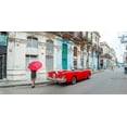 thumbnail image 2 of Frank, Assaf 18x11 Gold Ornate Wood Framed with Double Matting Museum Art Print Titled - Woman with red umbrella by a vintage car on the street of Havana, Cuba, FTBR 1851, 2 of 4
