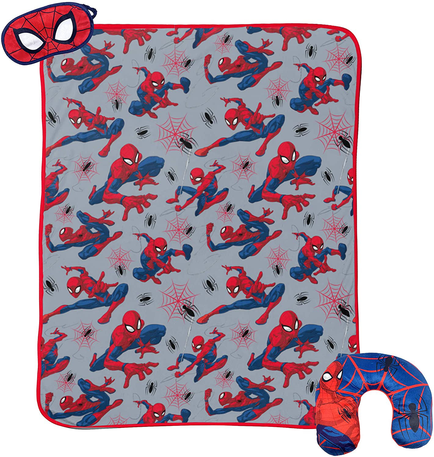 Marvel Spiderman 3 Piece Plush Kids Travel Set with Neck Pillow, Blanket, &  Eye Mask (Official Marvel Prodcut)