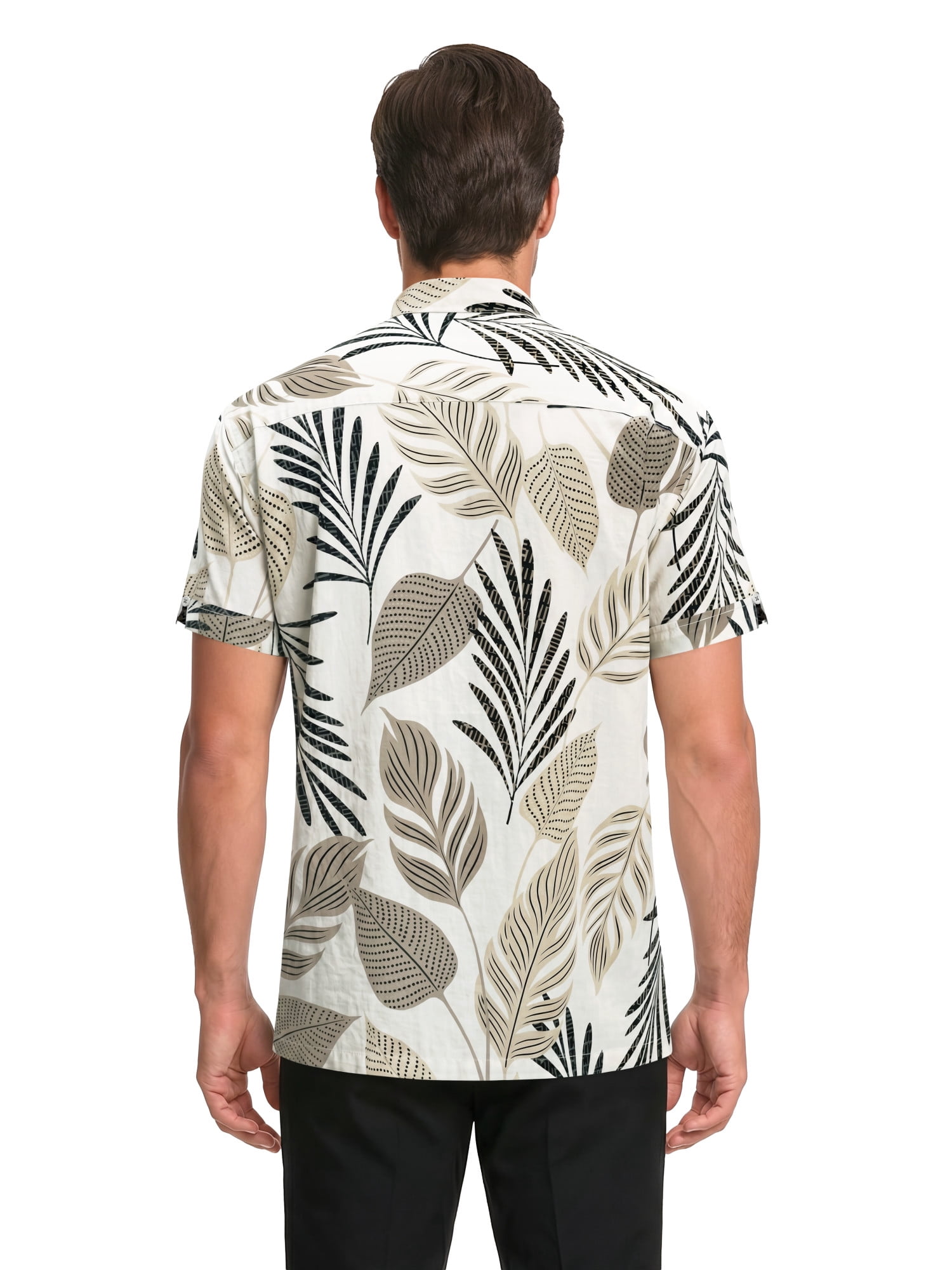 Havanera Men's and Big Men's Textured Leaf Print Linen-Cotton Short Sleeve Woven Shirt, Sizes S-5XL