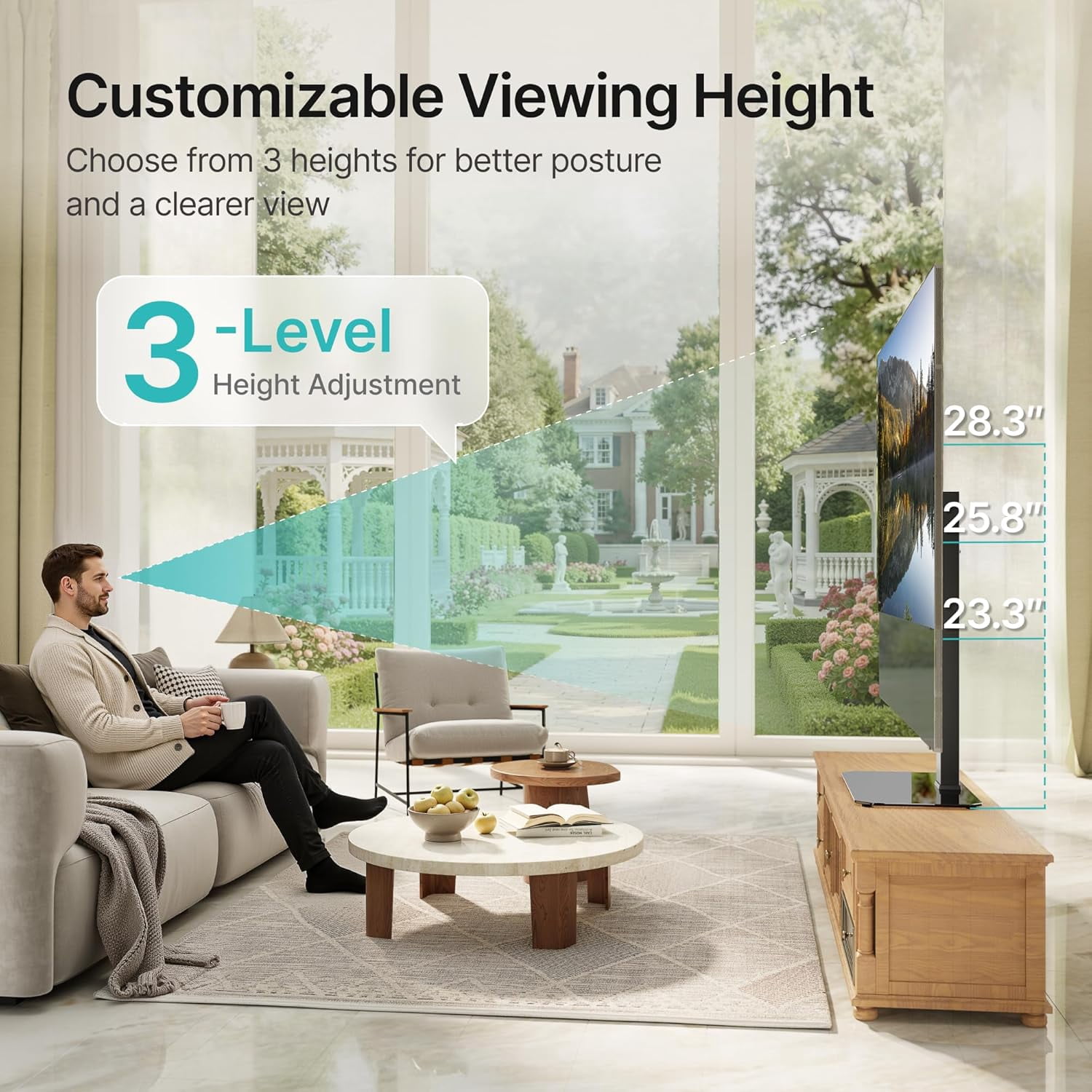 Universal Swivel TV Stand with Mount for 43–90 in TVs, Holds up to 154 lb, Height Adjustable Tabletop TV Stand with Tempered Glass Base, VESA Max 600x400mm