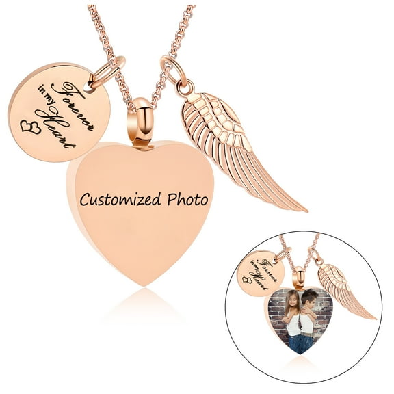 Personalized Photo Heart Urn Necklace for Ashes Cremation Urns Jewelry Picture Custom Engraved Keepsake Memorial Pendant Human / Pet Memorial Jewelry