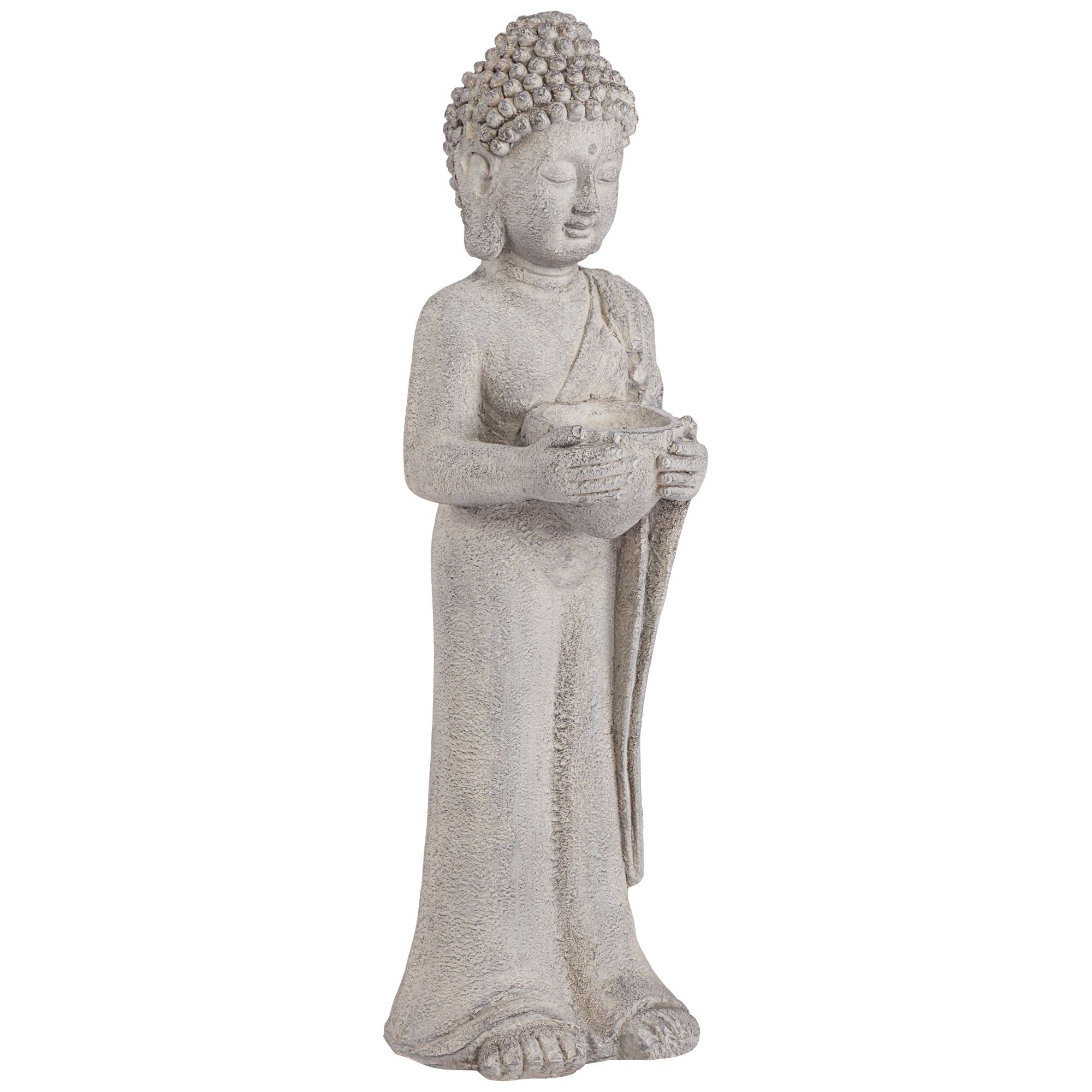 John Timberland Standing Buddha Statue Sculpture Zen Asian Garden Decor Indoor Outdoor Front Porch Patio Gray Faux Stone 32" Tall
