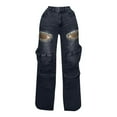 thumbnail image 3 of Jeans for Women 2025 Y2K Ripped Distressed High Waisted Rhinestone Cargo Denim Jean Pants Womens Jeans Trousers, 3 of 5