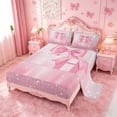 thumbnail image 2 of meiyoeat Cute Bowknot Letter Print King Sheets For Girls,Pink Bowtie Monogrammed H Bedding For Kids,4 Pieces, 2 of 6