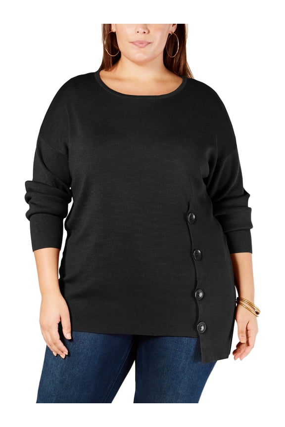 Womens Side-Button Long Sleeve Pullover Sweater