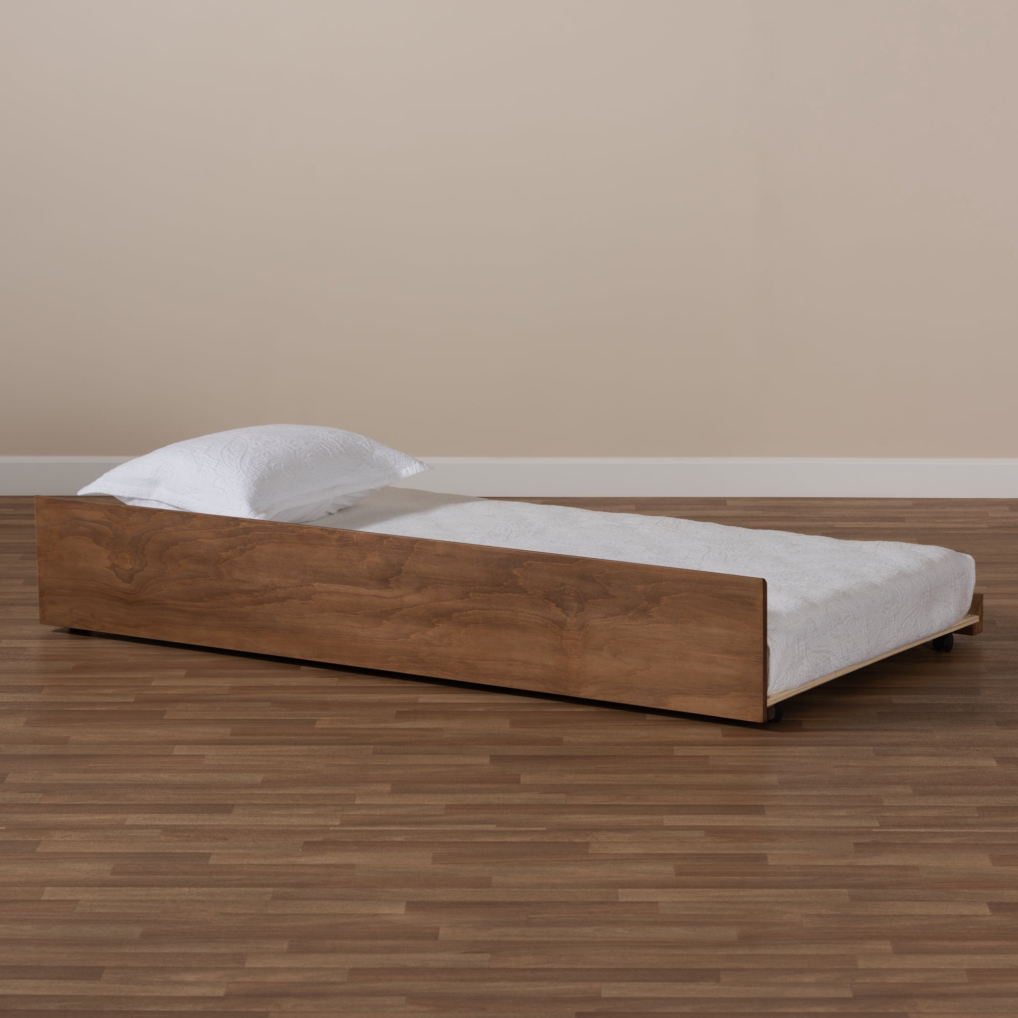 Baxton Studio Midori Trundle Bed, Kids, Twin Size, Walnut Brown