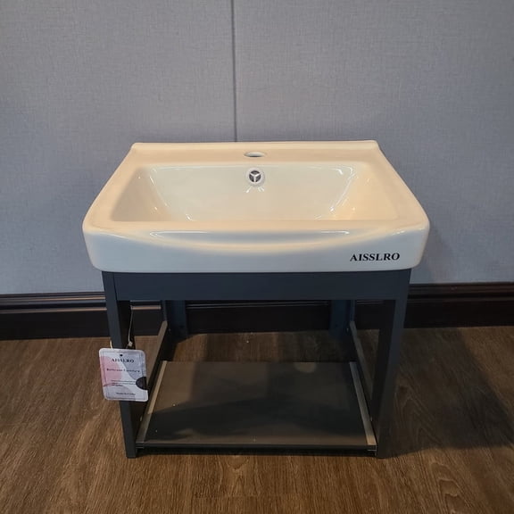 AISSLRO Bathroom furniture – Modern Freestanding Bathroom Cabinet with Ceramic Basin and Storage Shelf