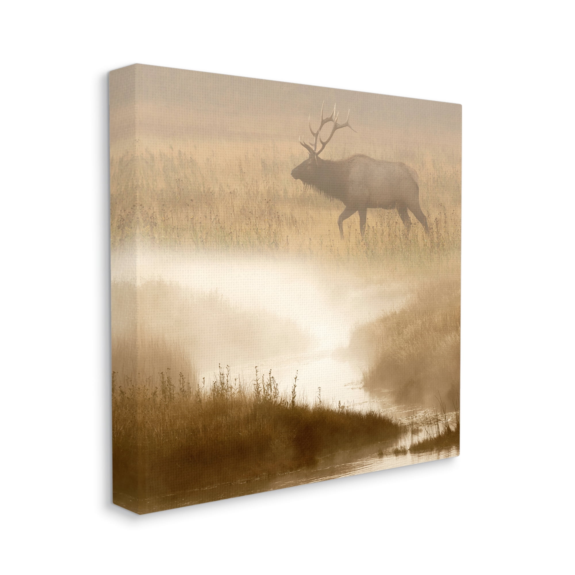 Stupell Industries Foggy River Deer Scene Animals & Insects Photography Gallery Wrapped Canvas Art Print Wall Art, 30 x 30