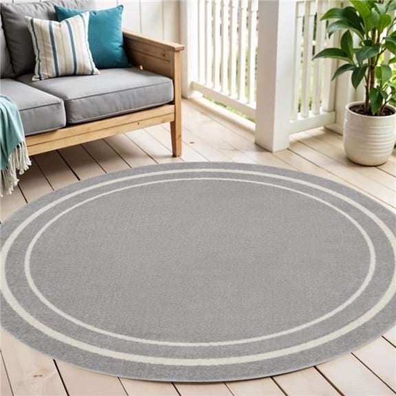 HomeRoots 545965 4 ft. Gray & Ivory Indoor & Outdoor Round Area Rug