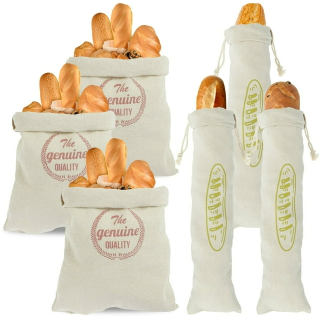 MesaSe 6 Pcs Linen Bread Bags Large Drawstring Bread Storage Bags Reusable Loaf Bags Washable Pastries Bags Homemade Food Storage Wedding Gift for Homemade Bread Bakery