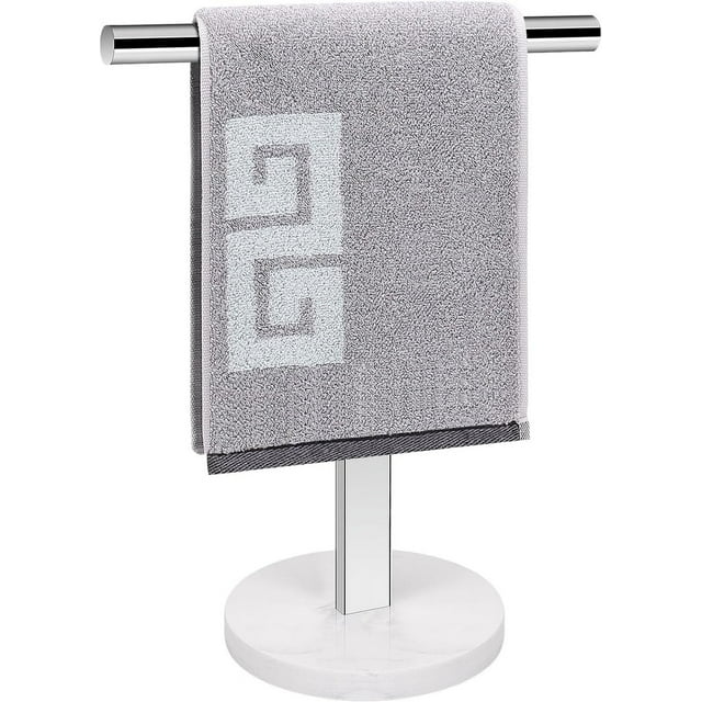 TShape Hand Towel HolderBath Towel RackStanding with Balanced Base Towel Bar for Bathroom Kitchen Vanity Countertop, Modern Stand Towel Ring with Marble Base ( , Chrome)