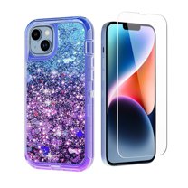 NIFFPD iPhone 14 Plus with Screen Protector, Bling Glitter Quicksand Sparkle Clear & Shockproof Protective Cover iPhone 14 Plus 6.7" Blue Purple