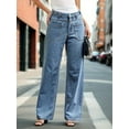thumbnail image 2 of Womens Mid Rise Wide Leg Jeans Boyfriend Casual Denim Pants with Pockets, 2 of 7