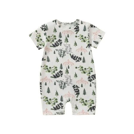 

REORIAFEE Girls Boys Spring Romper Short Sleeve Onesies Round Neck Cotton Rompers Jumpsuit Bodysuits Cute Graphic Overall Size 9-12M White
