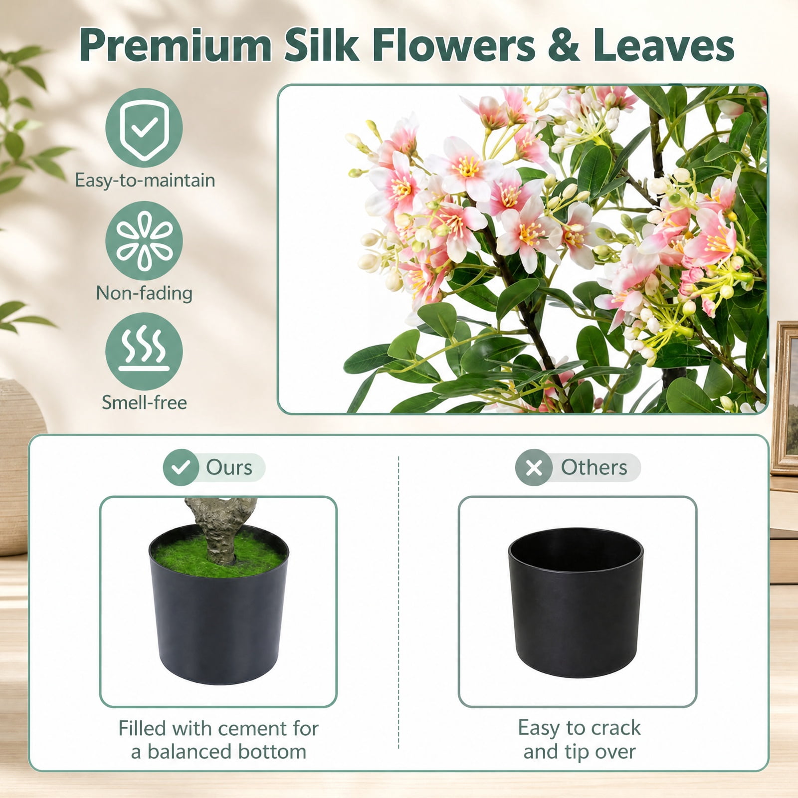 Vebreda Artificial Plant Decor, 36" Set of 1 Artificial Impatiens Tree with Mini Fruits and Silk Flowers, Charming & Lifelike Appearance