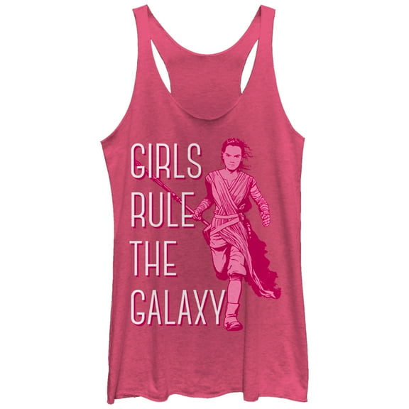 Women's Star Wars The Force Awakens Rey Girls Rule the Galaxy  Racerback Tank Top Pink Heather Medium
