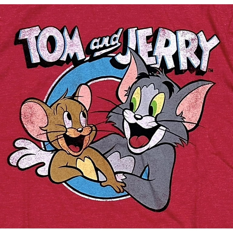 Tom and Jerry Men's Officially Licensed Distressed Graphic Print Tee T-Shirt  (XXX-Large, Red Heather)