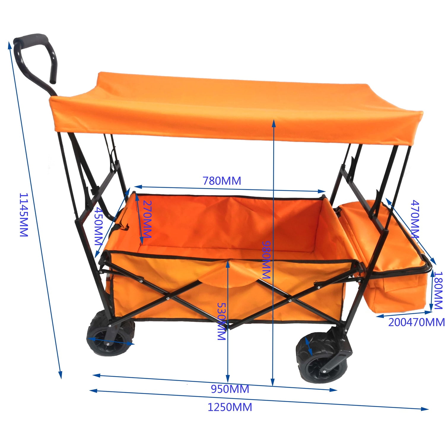 Lowestbest Foldable Cart with Canopy, Portable Cart with Wheeled Shopping Cart, Orange Lowestbest Foldable Cart with Canopy, Portable Cart with Wheeled Shopping Cart, Orange