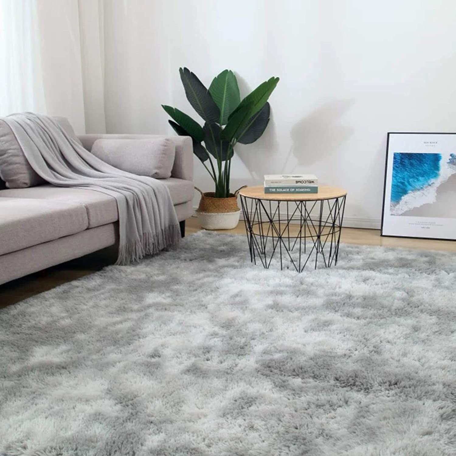 YEERSWAG Shag Area Rug, 5 x 8 ft Ultra Soft Fluffy Area Rug for Living Room Bedroom Indoor Carpet, Light Gray