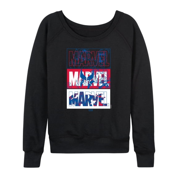 X-Men - Logos Lightweight French Terry Wide Neck Long Sleeve Graphic Shirt