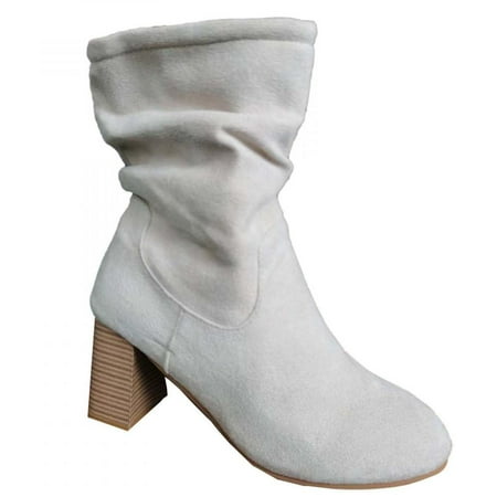 

Tdoqot Womens Martin Boots- Warm Mid-Heel Christmas Gifts Chunky Heel Women s Mid Calf Boots White 42-43