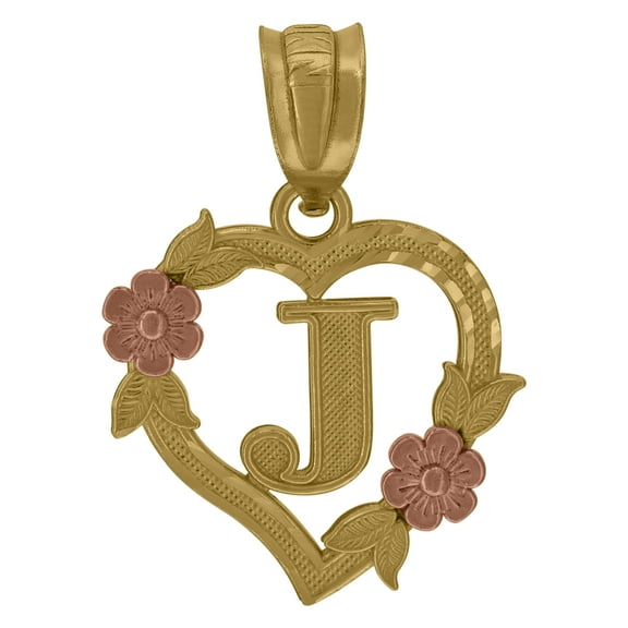 10k Yellow & Rose Gold Women Initial "J" Letter Pendant 1.1g Diamond Cut Charm