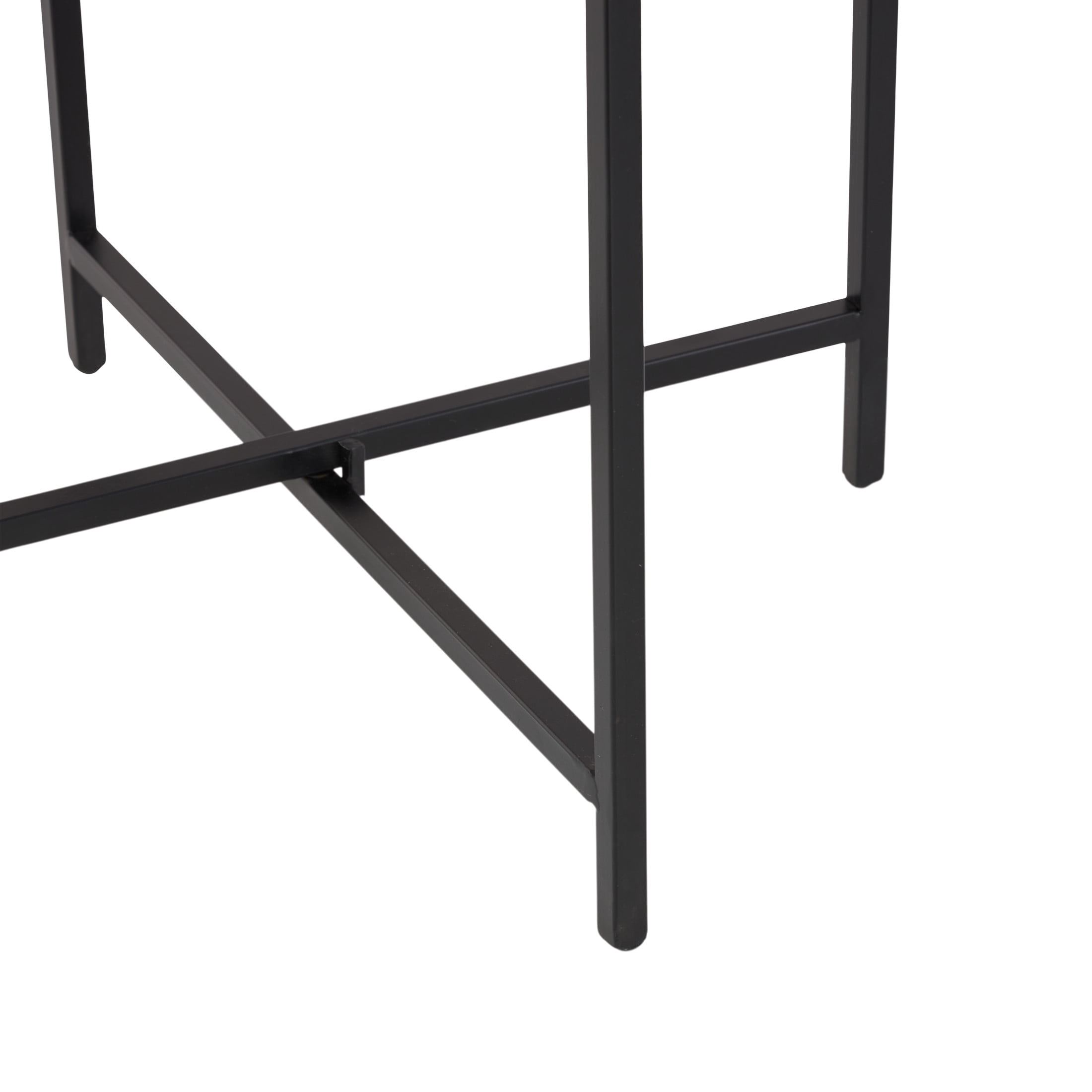 DecMode 16" x 24" Black Metal X-Shaped Accent Table with Textured Glass Tabletop, 1-Piece