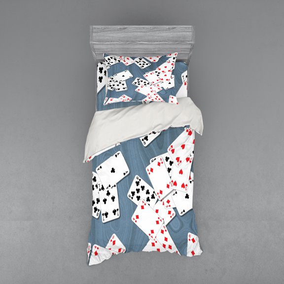 Ambesonne Abstract Bedding Set 3 Pcs, Playing Cards, Twin XL, Slate Blue Red Black