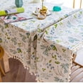 thumbnail image 5 of Elegant Plant Floral Cotton Linen Fabric, Stitching Tassel Square Tablecloth for Kitchen | Dining | Tabletop | Decoration | Tea Party | Weddings | Farmhouse (140*180cm), 5 of 5