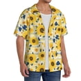 thumbnail image 2 of KLL Navy Blue Leaf Sunflower Print Men's Shirt Short Sleeve Button Down Summer Cuba Beach Shirts- XX-Large, 2 of 5