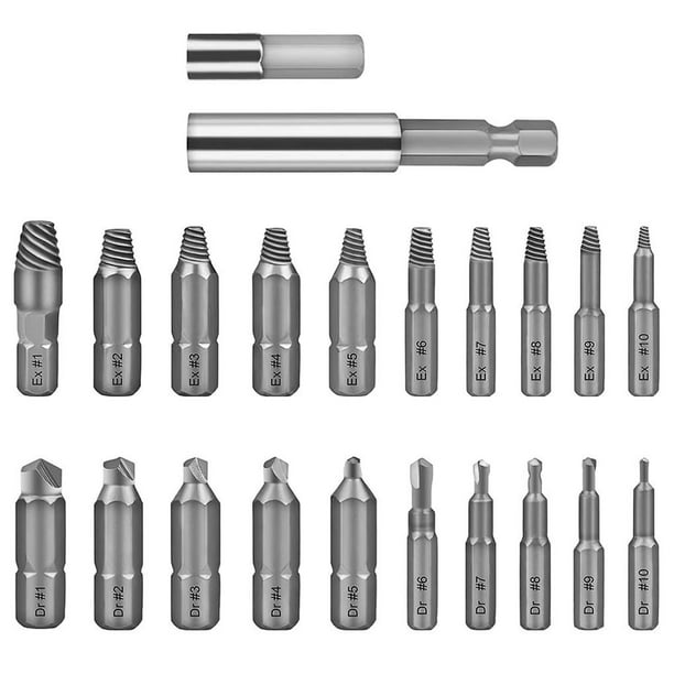 Kenally Juego de extractores de tornillos dañados de 22 piezas Juego de extractores de tornillos pelados Fácil y rápido de quitar conVarillas de Herramientas y ferretería Kenally TO004905-00