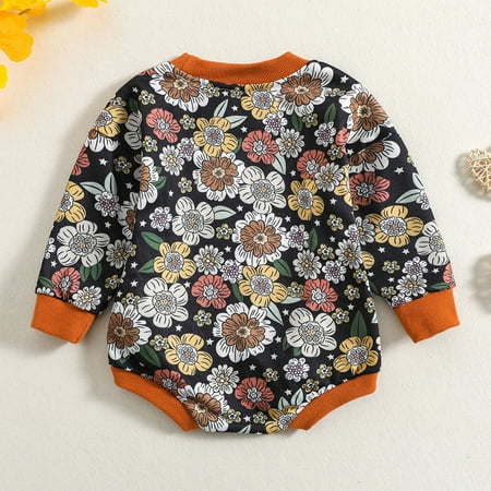 

TOWED22 Girl One Piece Outfit Baby Girl Boy Fall Clothes Vintage Sweatshirt Romper Long Sleeve Onesie Oversized Outfits Black