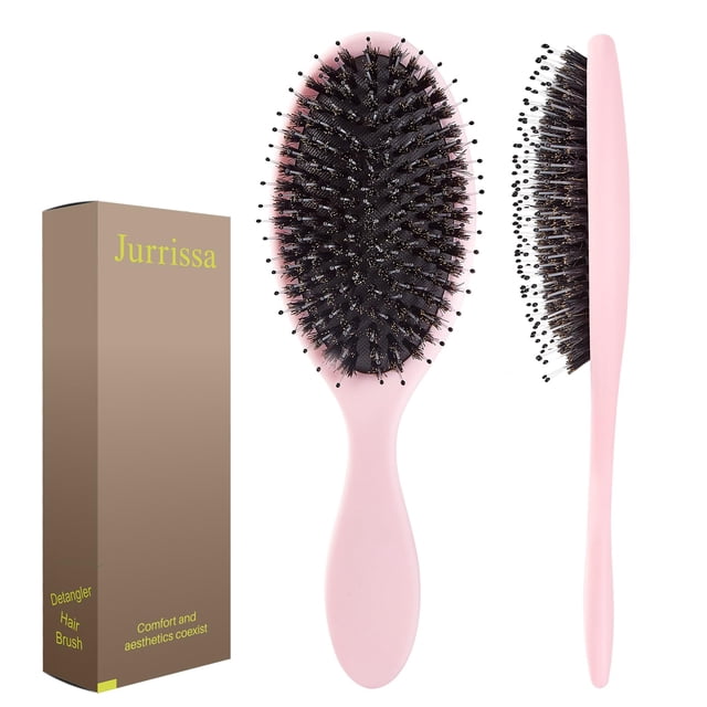 Jurrissa Cepillo de pelo con cerdas de jabalí para mujeres y hombres, cepillo desenredante para masaje suavizante, añade brillo, nailon y cerdas de jabalí, cepillo desenredante para cabello saludable