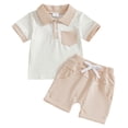 thumbnail image 3 of Pandaie 0-3Y Baby Boys Summer Clothes 2 Piece Toddler Infant Button Down T-Shirts Shorts Set Newborn Outfits with Pocket Beige, 3 of 9