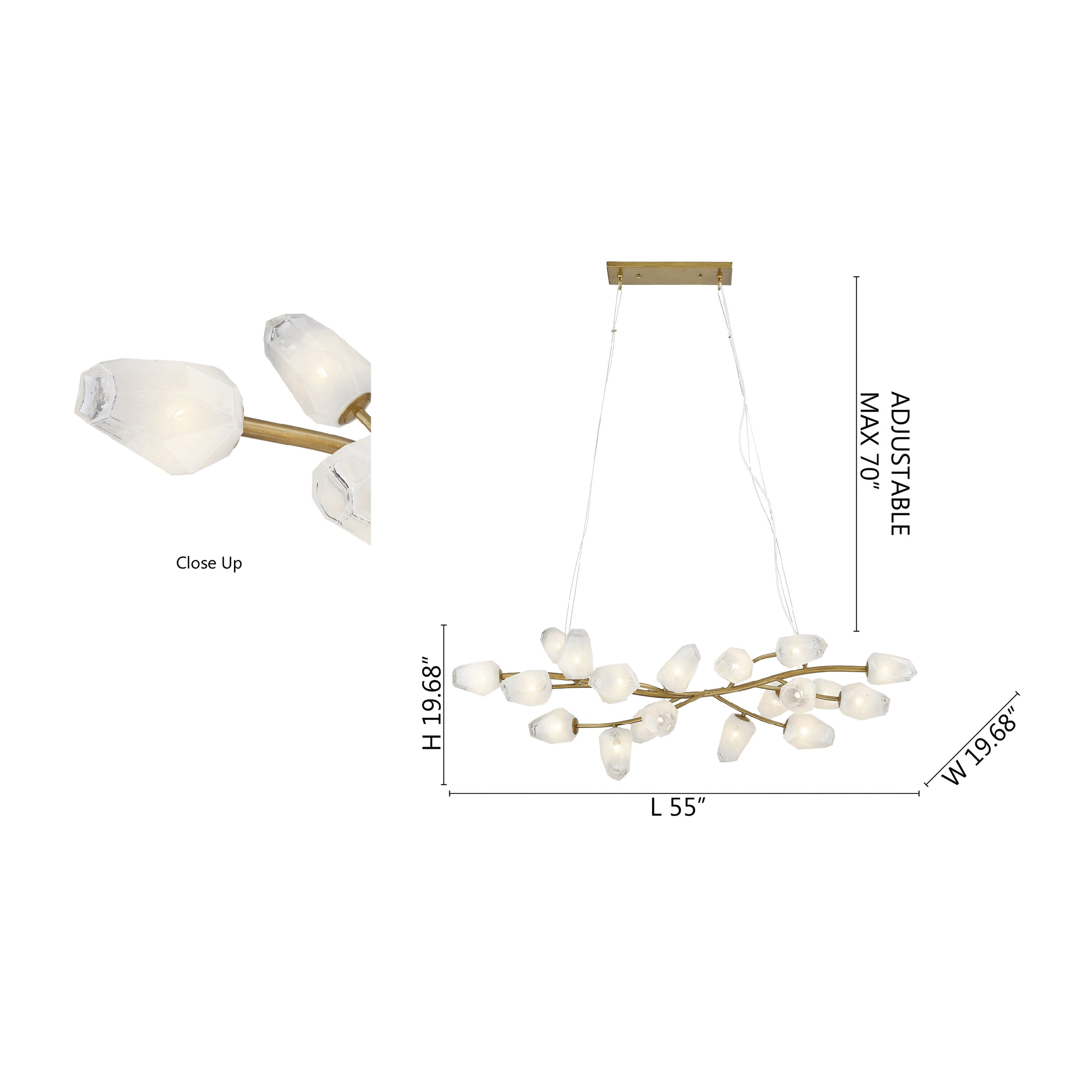 Living Design 20-Light Gold Branch Frame Chandelier with White Glass Shades