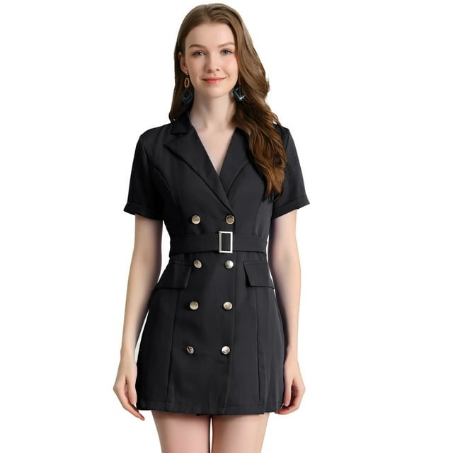 INSPIRE CHIC Robe Ceinturée à Col Rabattu à Double Boutonnage Unie pour Femme