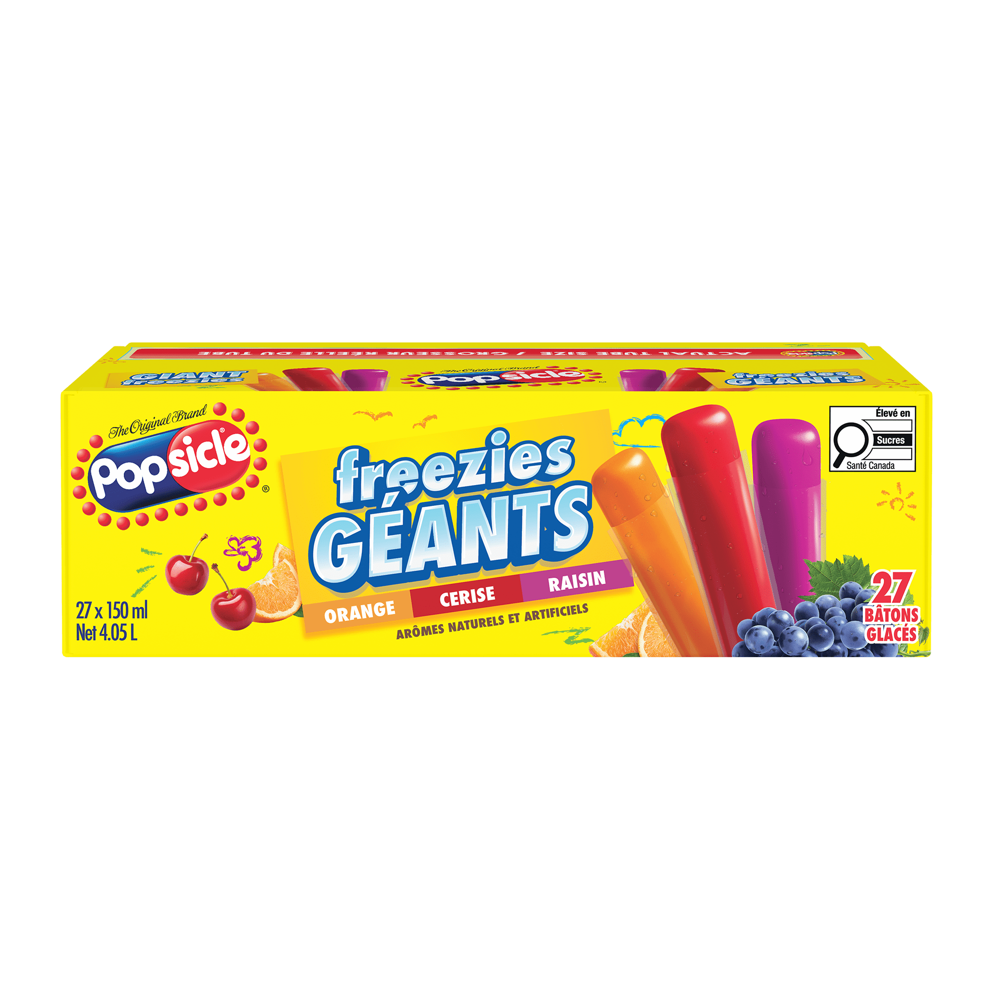 Popsicle Giant Freezies - Orange, Cherry, Grape - 27 x 150 ml, 27 x 150 ml